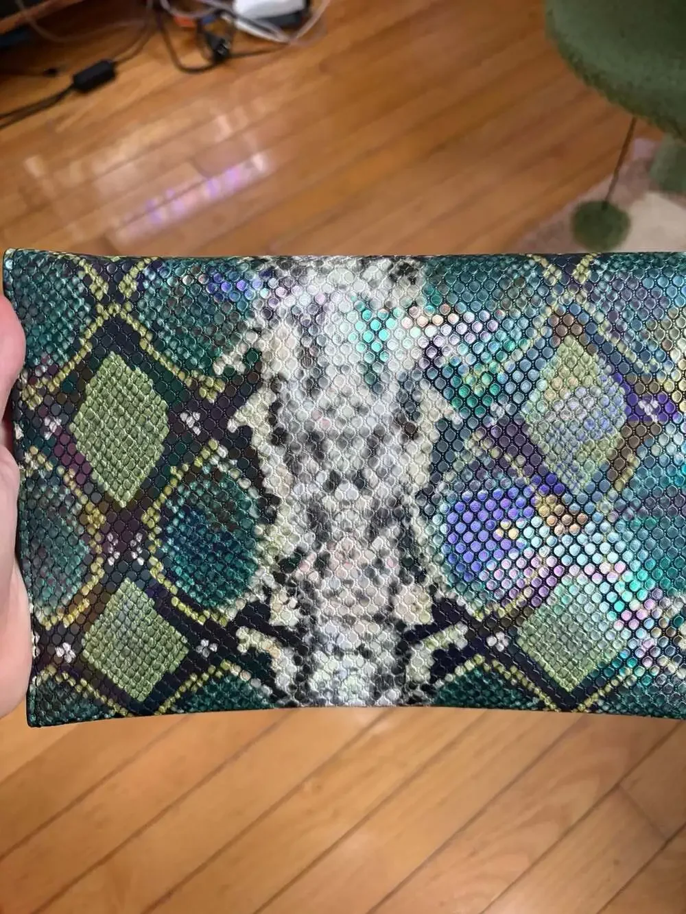 La Regale Iridescent Snakeskin Faux Leather Envelope Clutch